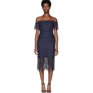 Monique Lhuillier Off The Shoulder Lace Midi Dress Blue Size 6